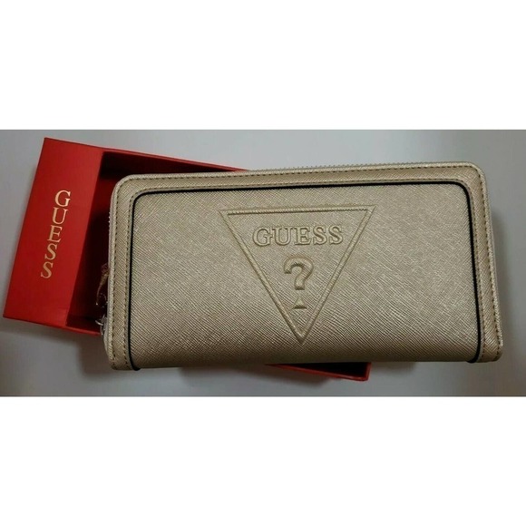 GUESS Factory Woman Champagne Logo Zip-Around Wallet Clutch Bag NWT - Picture 12 of 12